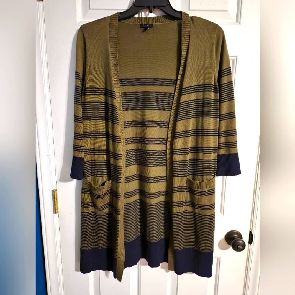 Talbots open front green striped cardigan, Size small